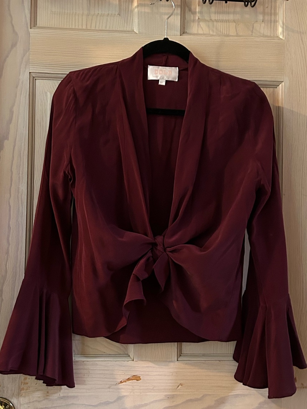 Stone Cold Fox "Ziggy" Silk Front Tie Top with Bell Sleeves. Women's M/L